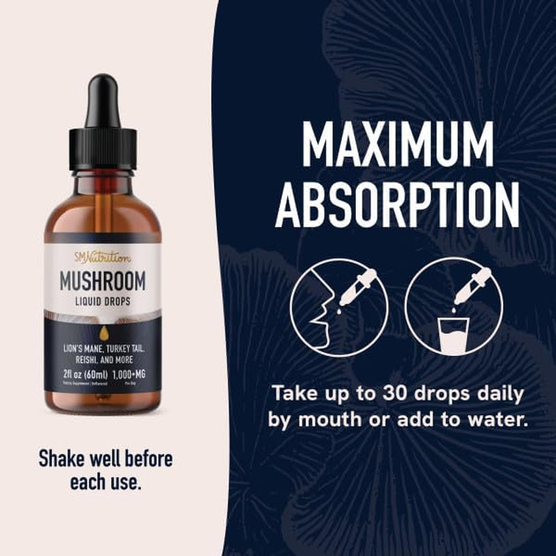 Mushrooms Liquid Drops Complex | Lions Mane Supplement with Turkey Tail Mushroom