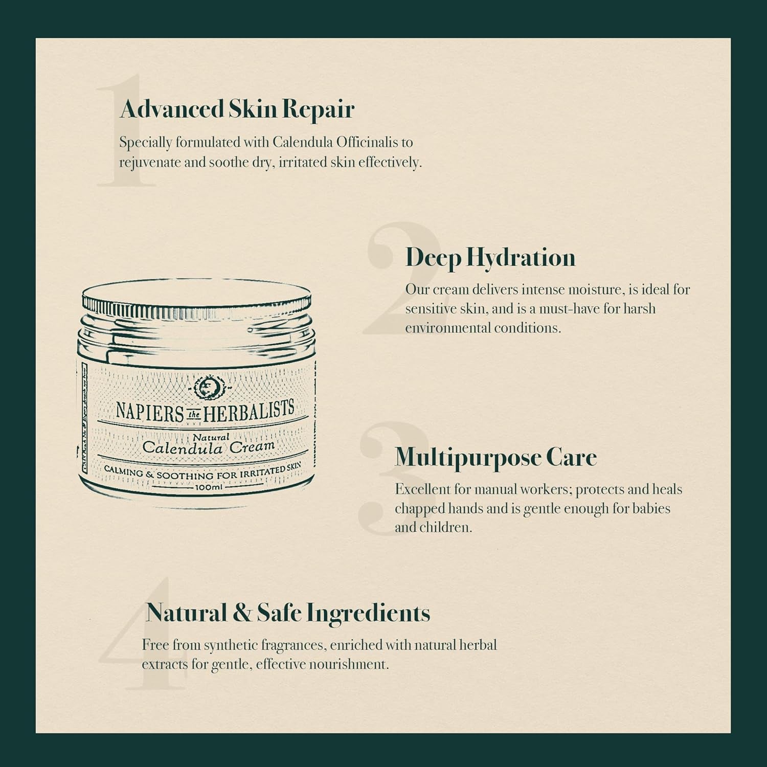 Calendula Flower Skin Cream - Natural & Gentle Moisturiser for Face and Body - Soothes Dry, Irritated Skin - 100Ml