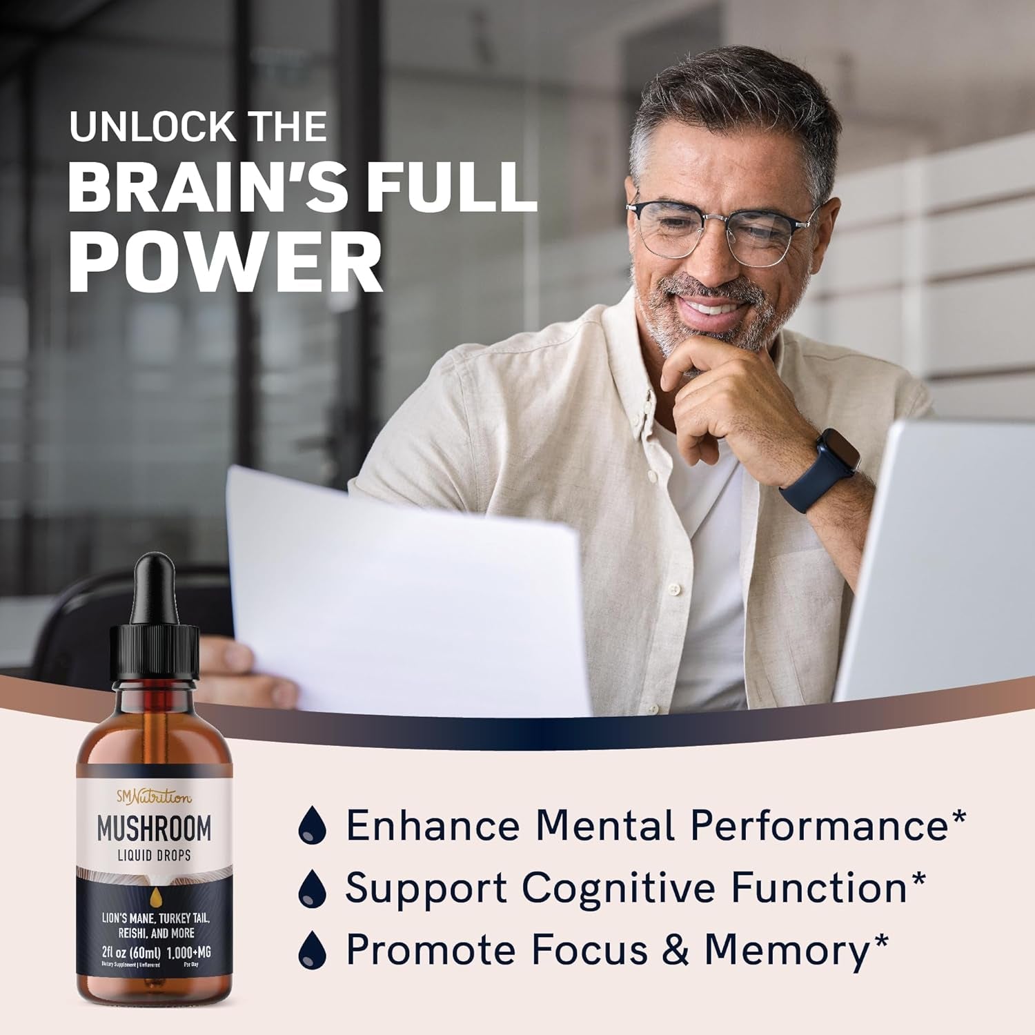 Mushrooms Liquid Drops Complex | Lions Mane Supplement with Turkey Tail Mushroom