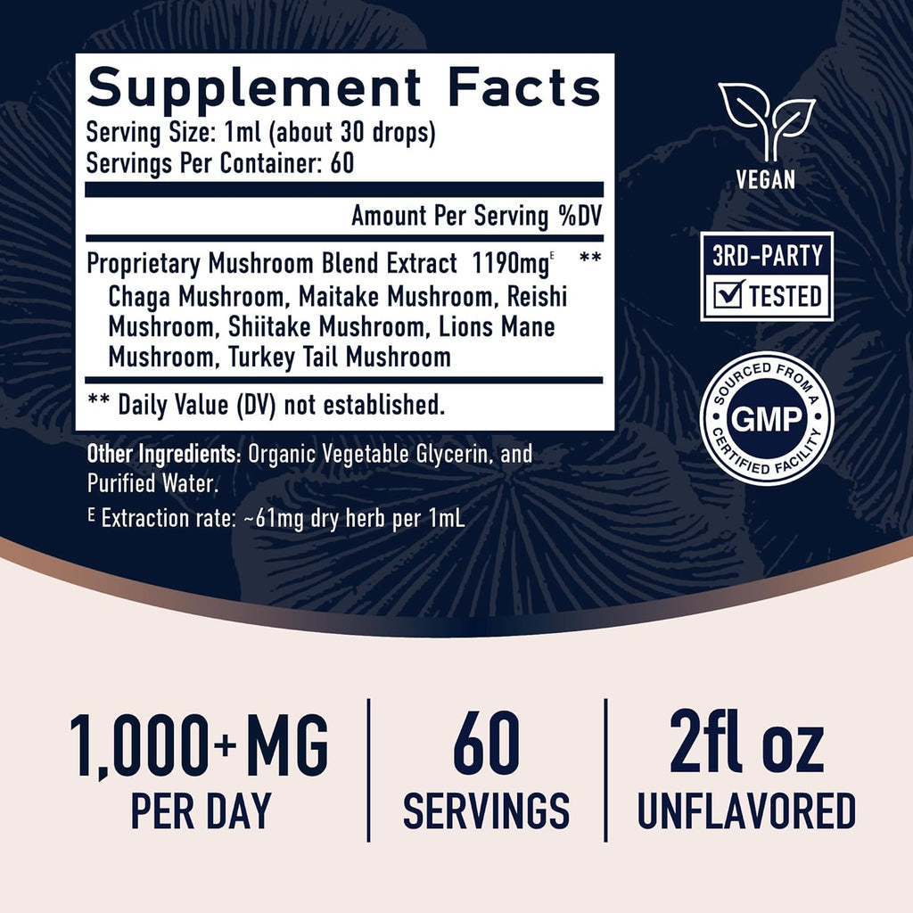 Mushrooms Liquid Drops Complex | Lions Mane Supplement with Turkey Tail Mushroom