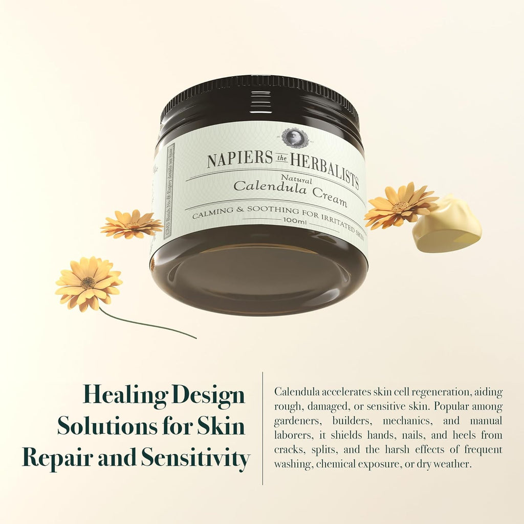 Calendula Flower Skin Cream - Natural & Gentle Moisturiser for Face and Body - Soothes Dry, Irritated Skin - 100Ml
