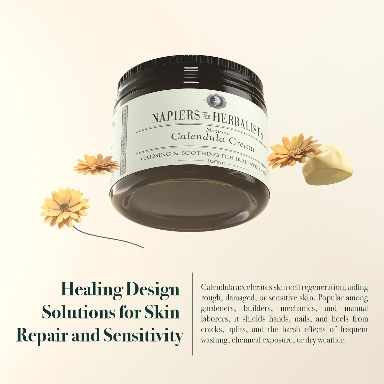 Calendula Flower Skin Cream - Natural & Gentle Moisturiser for Face and Body - Soothes Dry, Irritated Skin - 100Ml