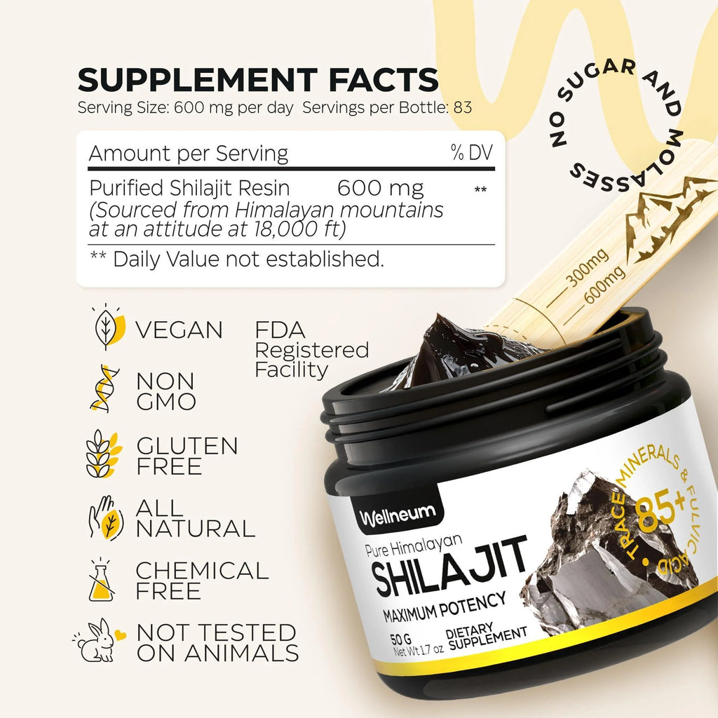 Shilajit Resin Shilajit Pure Himalayan Organic for Maximum Potency Energy Immunity and Detox Natural Himalayan Mumiyo for Men and Women with Trace Minerals and Fulvic Acid 83 Servings 50G